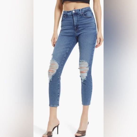 Good American Denim - Good American Distressed Blue Skinny Jeans